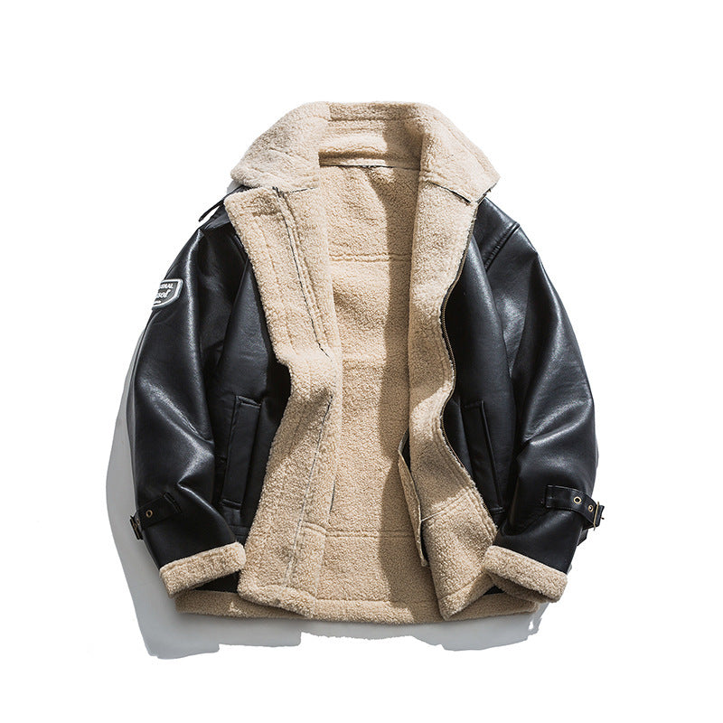 Classic Leather Oversized Jacket open frontside