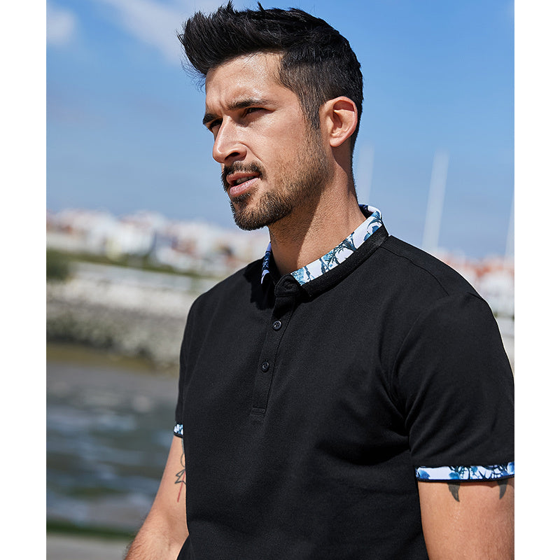 Men's Solid Slim Fit Polo T-Shirt frontside with men 2