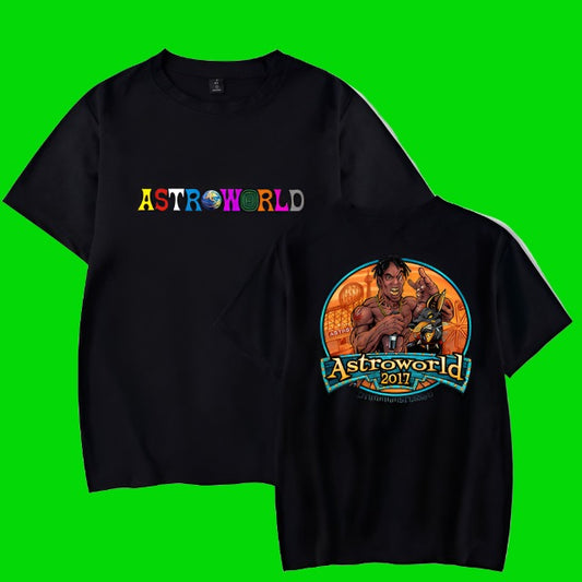 Astroworld Printed Oversized T-Shirt for Mens front and back