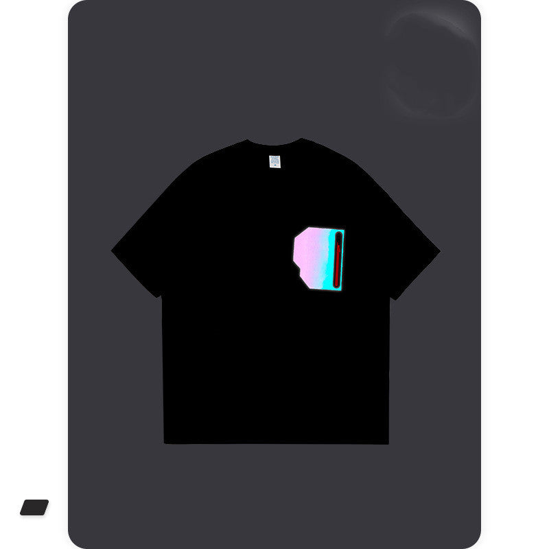Laser Reflective Pocket Oversized T-shirt for Men in dark