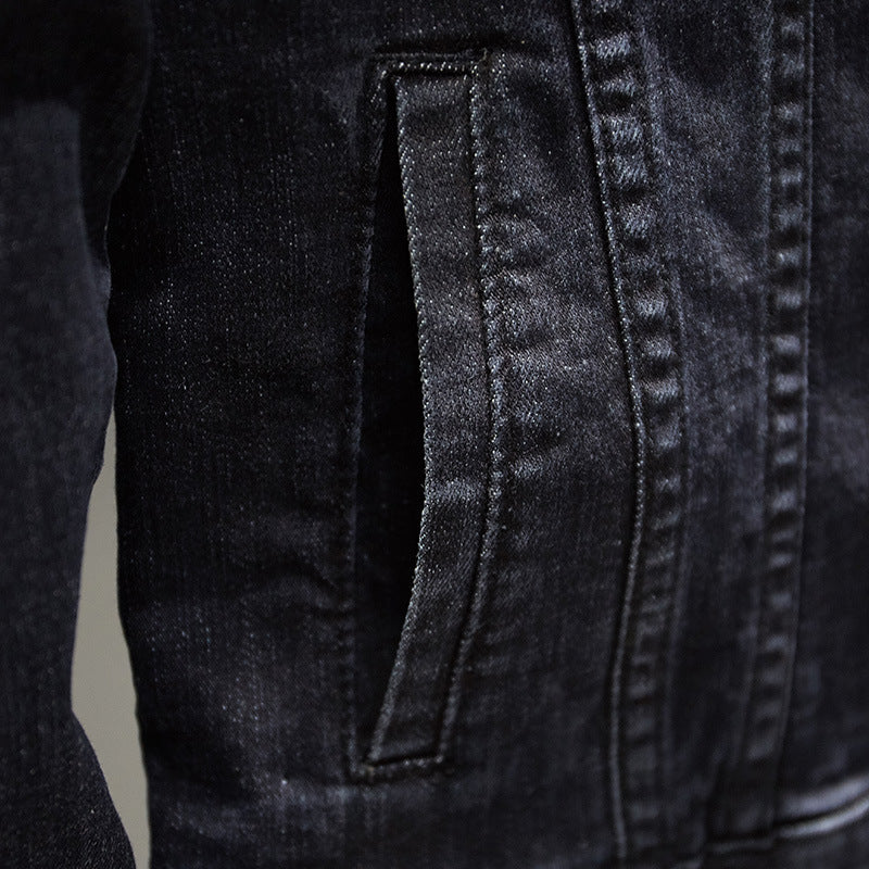 Casual Men's Black Denim Jacket pocket