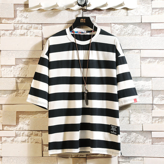 Mens Black & White Striped Oversized T-Shirt