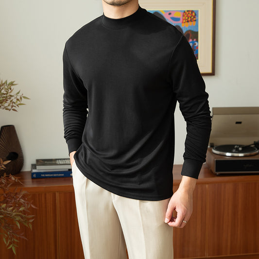 Semi-Turtleneck Solid Casual Sweatshirt