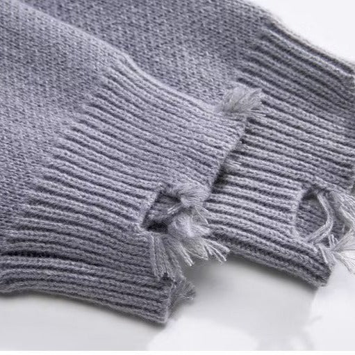 Mens Knitted Ripped Oversized Sweatshirt sleeves check