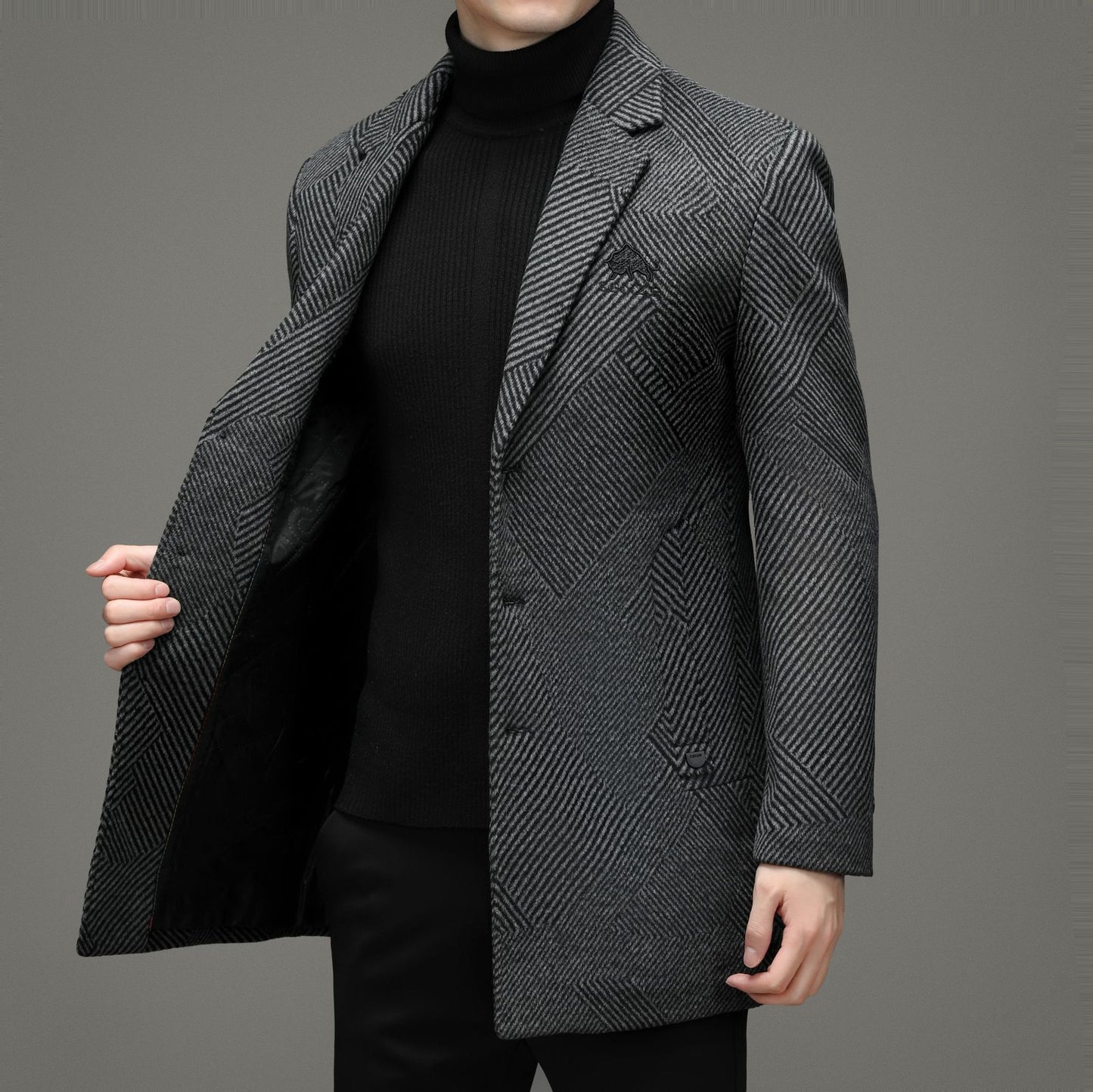 Men's British Cashmere Warm Woolen Coat frontside