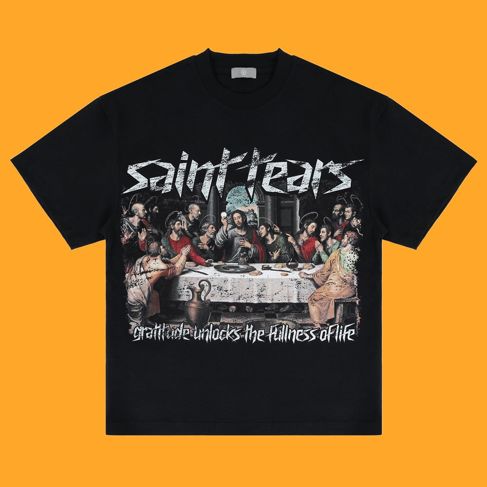 Saint Tears Printed Oversized T-Shirt for Mens frontside