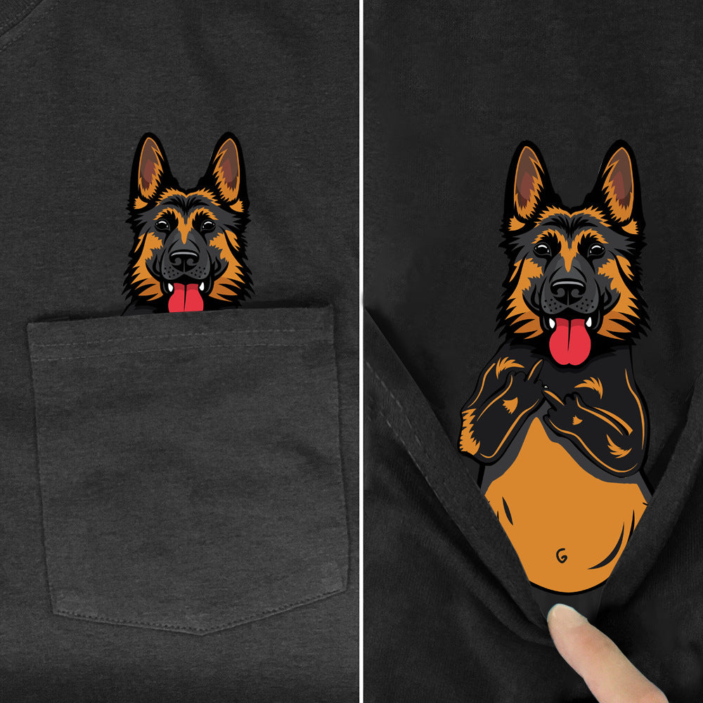 Men's Dog Printed Pocket Oversized T-Shirt German Sepharad