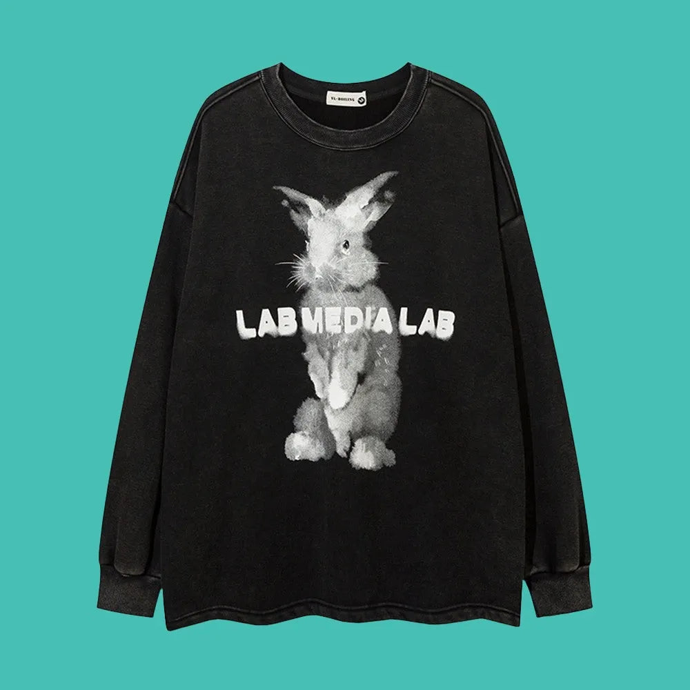 American Cartoon Rabbit Printed Oversized Sweatshirt [black on black sweatshirt, sweatshirt men black, black sweatshirt and oversized sweatshirt]