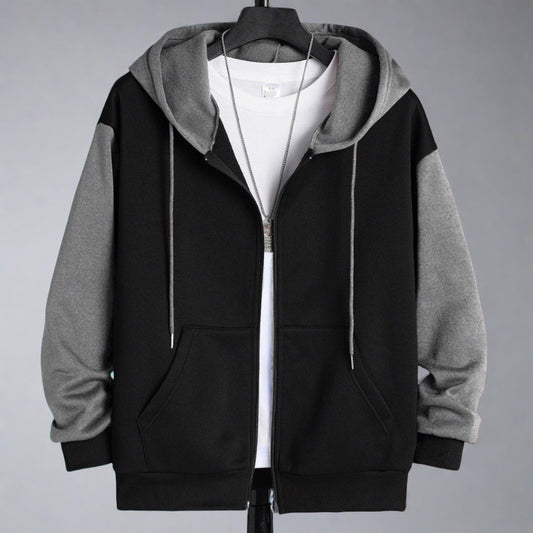 Men's Zipper Hooded Stylish Jacket with grey 