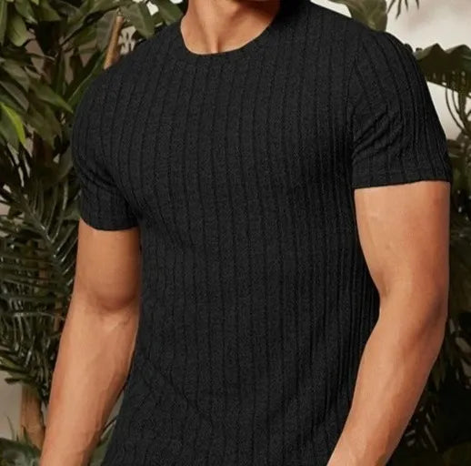 Regular Fit Rib-Knit T-Shirt [black graphic tees, custom t shirts, graphic tees, custom t shirts and oversized t shirt] frontside 