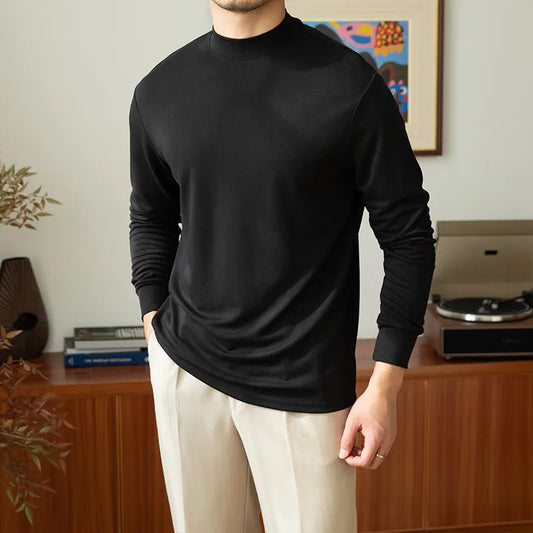 Semi-Turtleneck Solid Casual Sweatshirt [black on black sweatshirt, sweatshirt men black, black sweatshirt and oversized sweatshirt] frontside