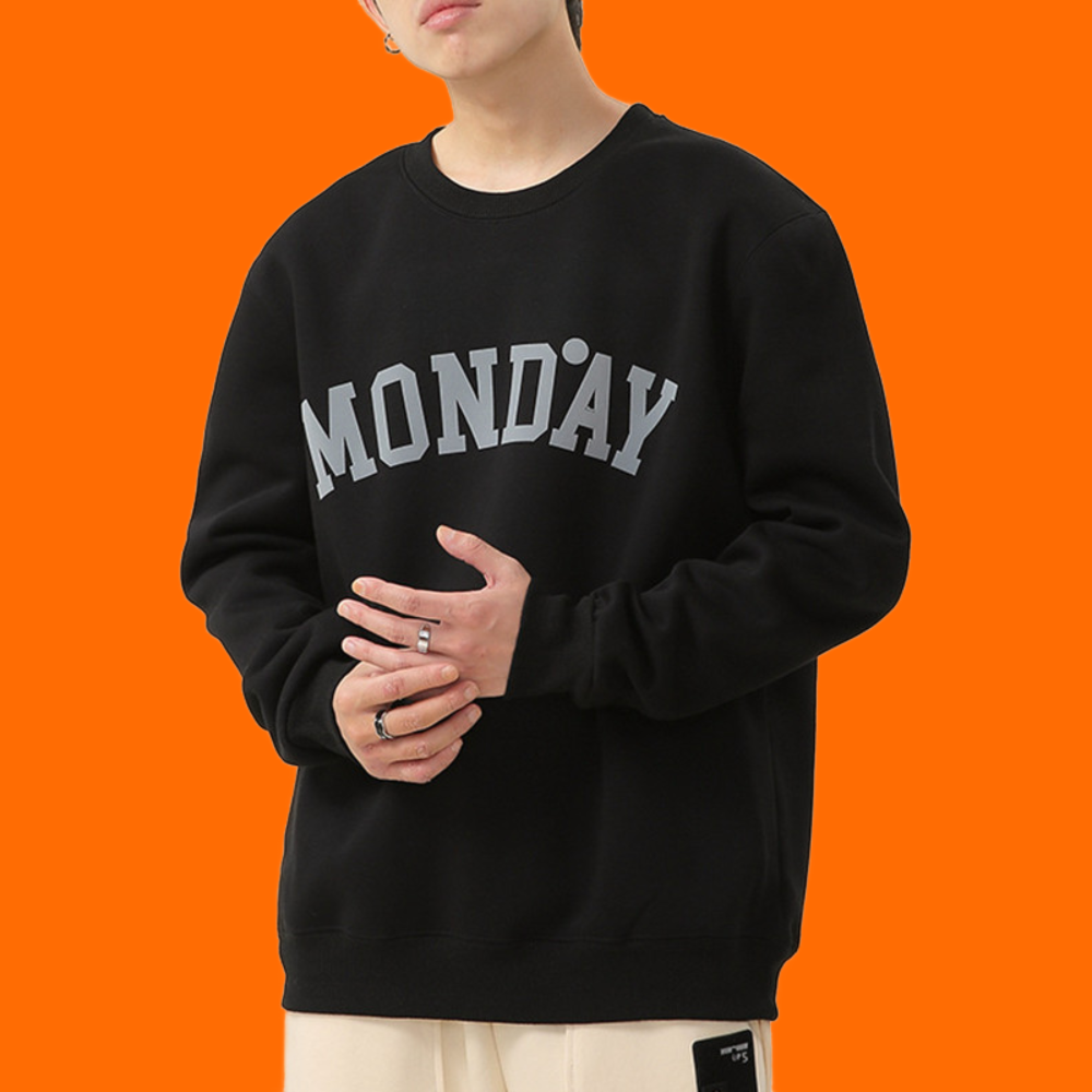 Monday Printed Oversized Sweatshirt for Men's frontside closeup
