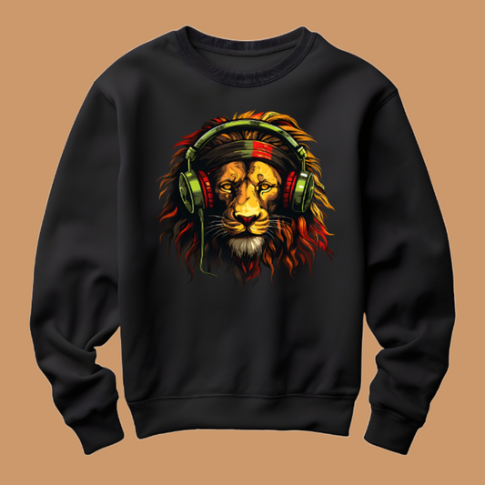 Lion With Headphone Printed Oversized Hoodie