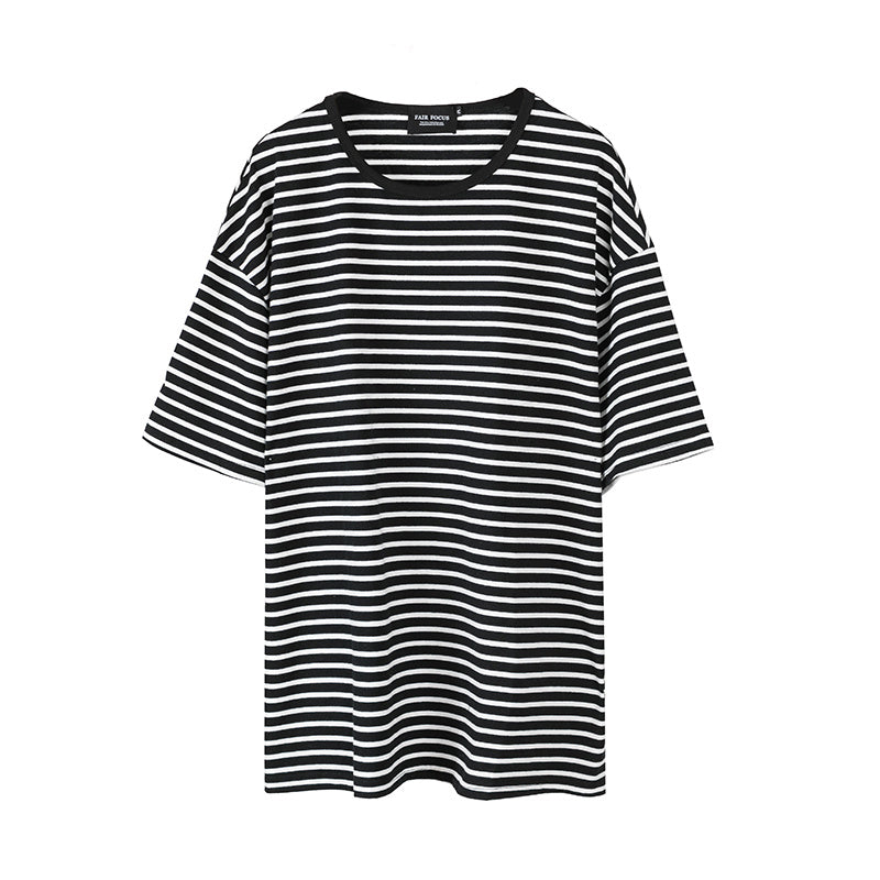 Men's Black and White Striped Oversized T-Shirt 
