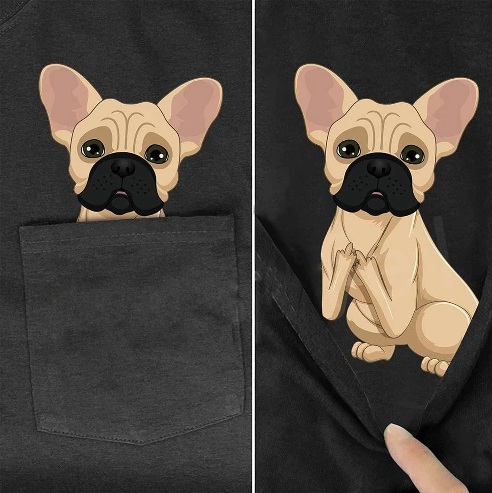 Men's Dog Printed Pocket Oversized T-Shirt pug