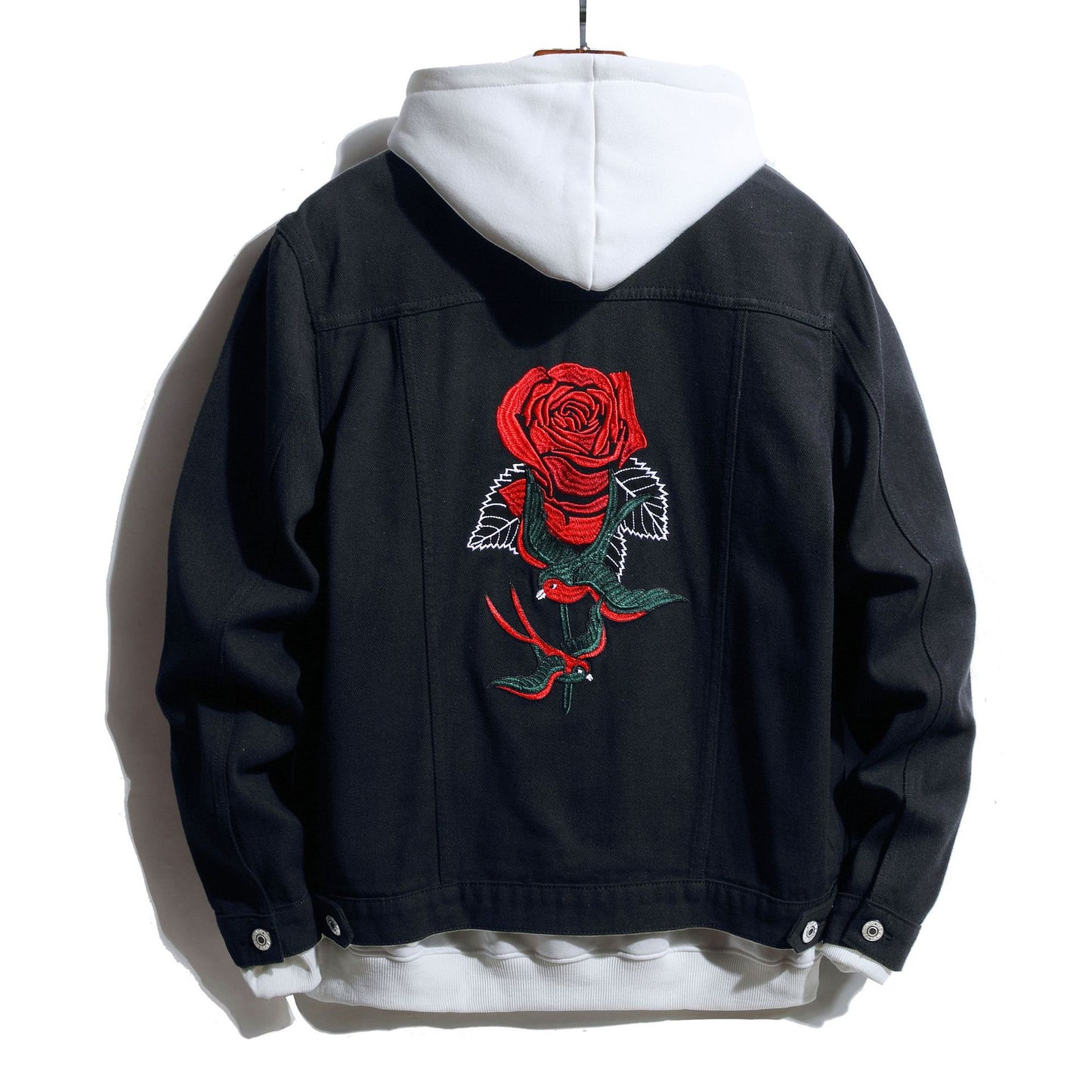 Men's Rose Embroidered Black Jacket backside