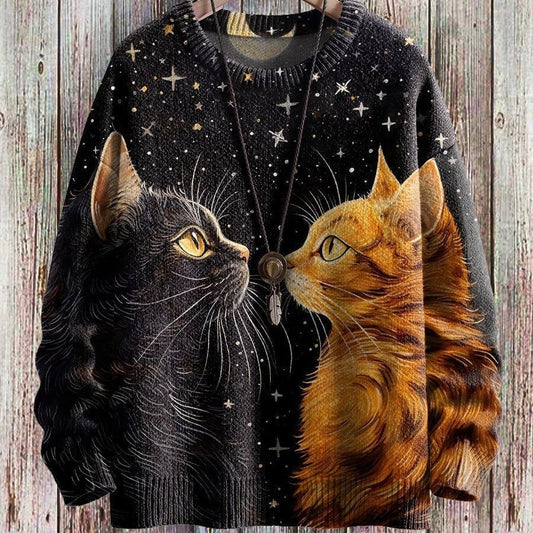 Men's Cat Printed Dark Edition Printed Oversized Sweatshirt