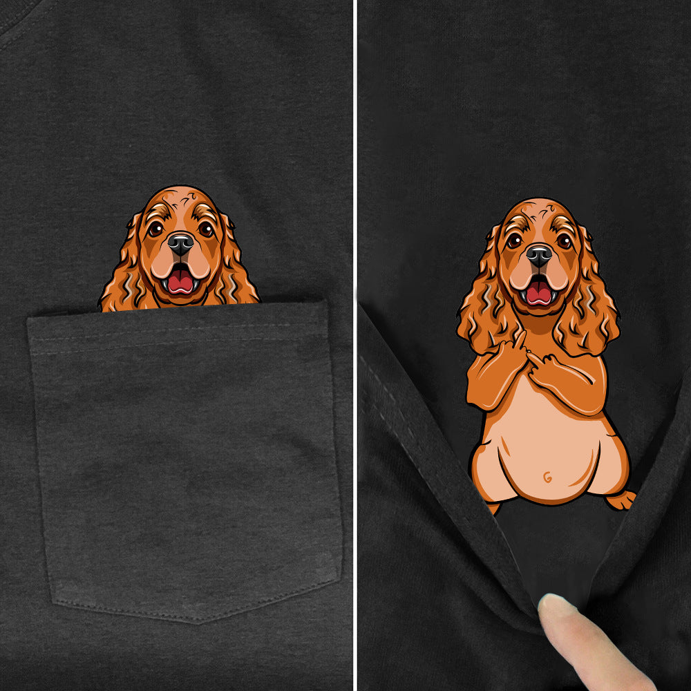 Men's Dog Printed Pocket Oversized T-Shirt spaniel