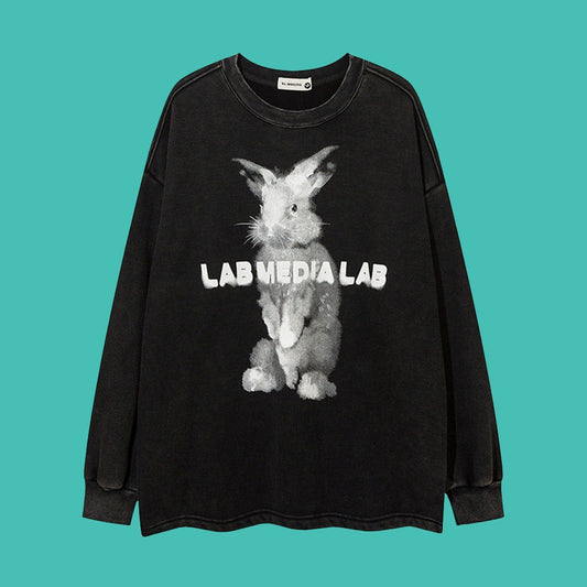 American Cartoon Rabbit Printed Oversized Sweatshirt
