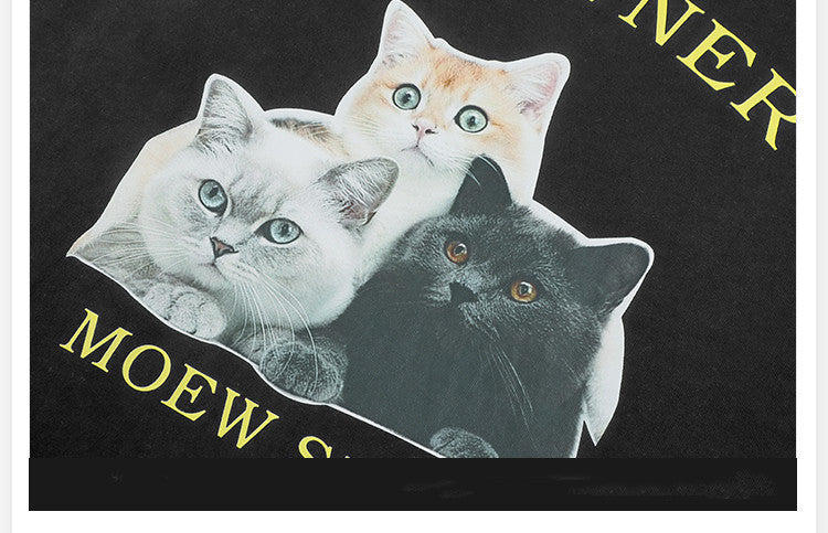 Mens Cat Lovers Printed Oversized T-Shirt frontside print