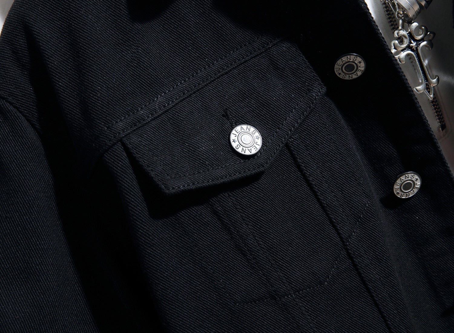Men's Rose Embroidered Black Jacket frontside pocket